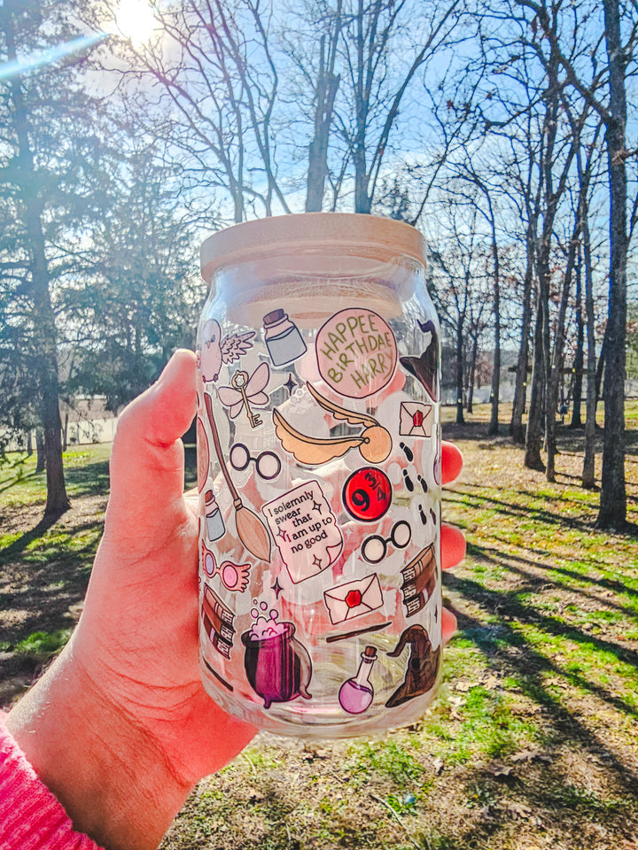 Potter Doodles - 16oz Glass Can Cup / Harry Pawter Collection